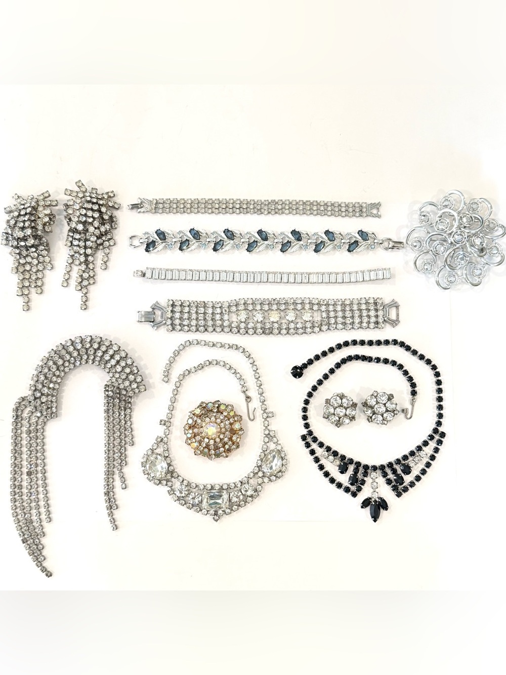 Vintage Rhinestone Jewlery Lot Clear Silver Tone Weiss Sarah Coventry Bracelet